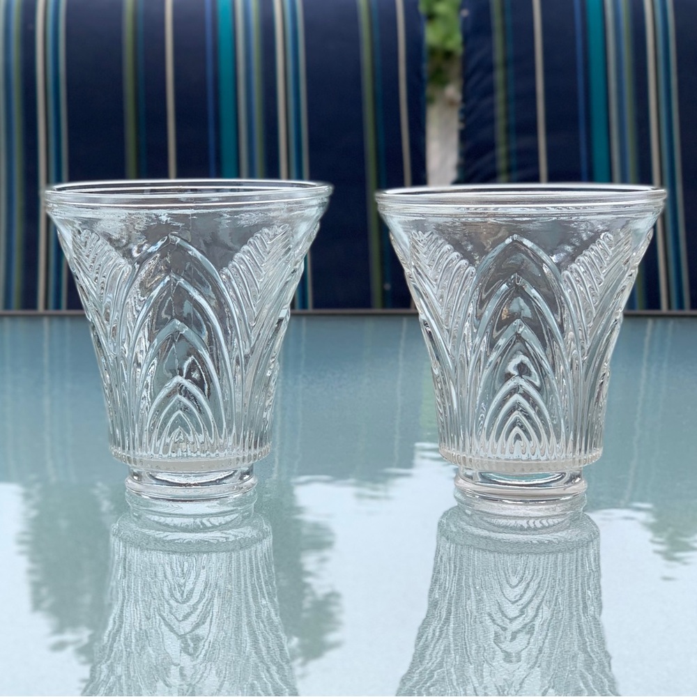 Art Deco Chevron Leaf Clear Glass Ceiling Fan Lamp Shades ~ Set of 2